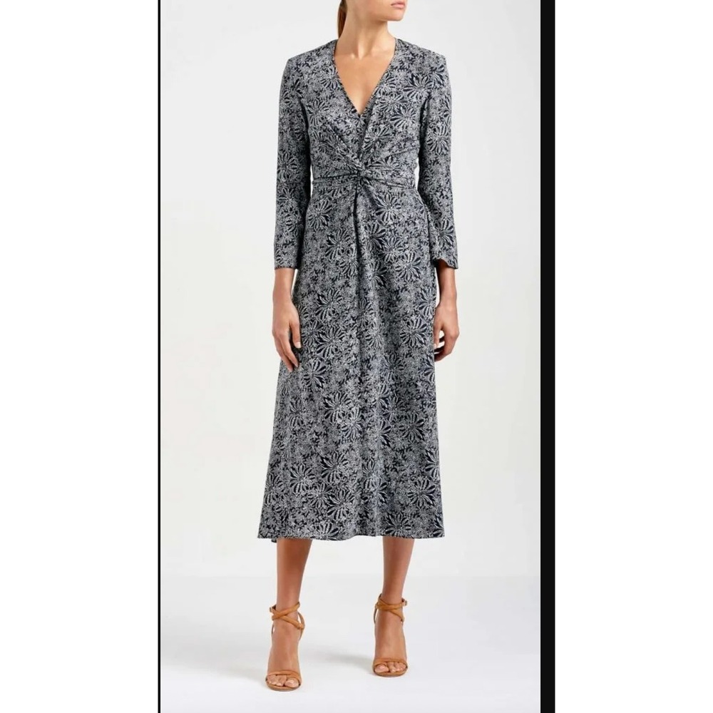 Scanlan Theodore 95% Silk Twist Front Maxi Dress US 4 AU 8 Navy Floral